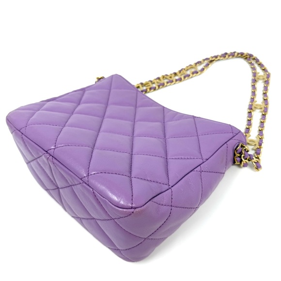 CHANEL Pick Me Up Hobo Small Logo Chain Lambskin Quilted Purple - Picture 12 of 16